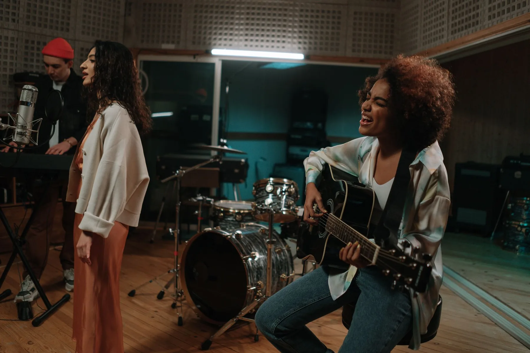 Musicians in an acoustic studio