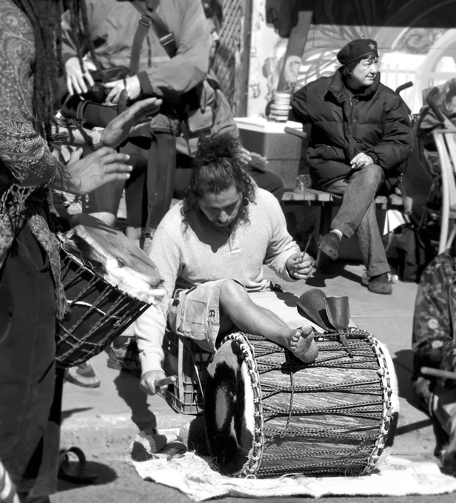 musicians playing djembe in the street musicians playing djembe in the street