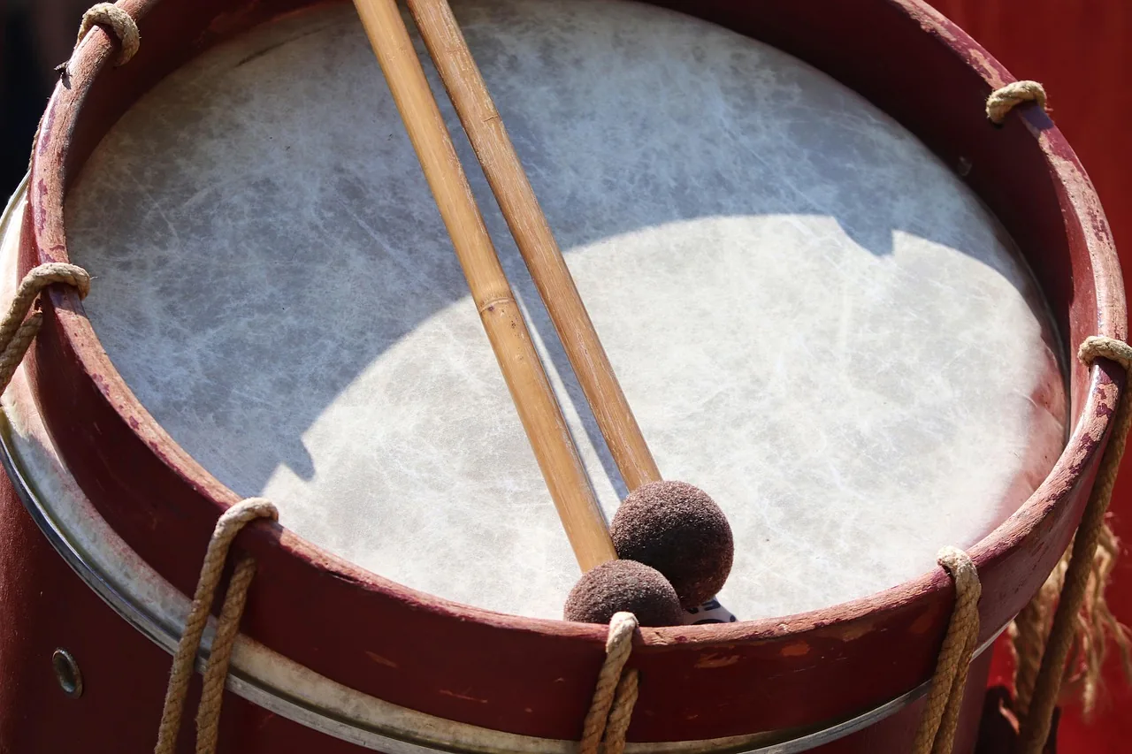 Traditional drum with wooden mallets Traditional drum with wooden mallets