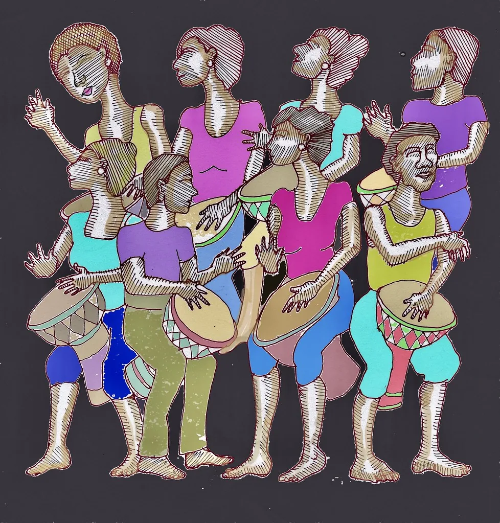 group of percussionists playing djembe group of percussionists playing djembe