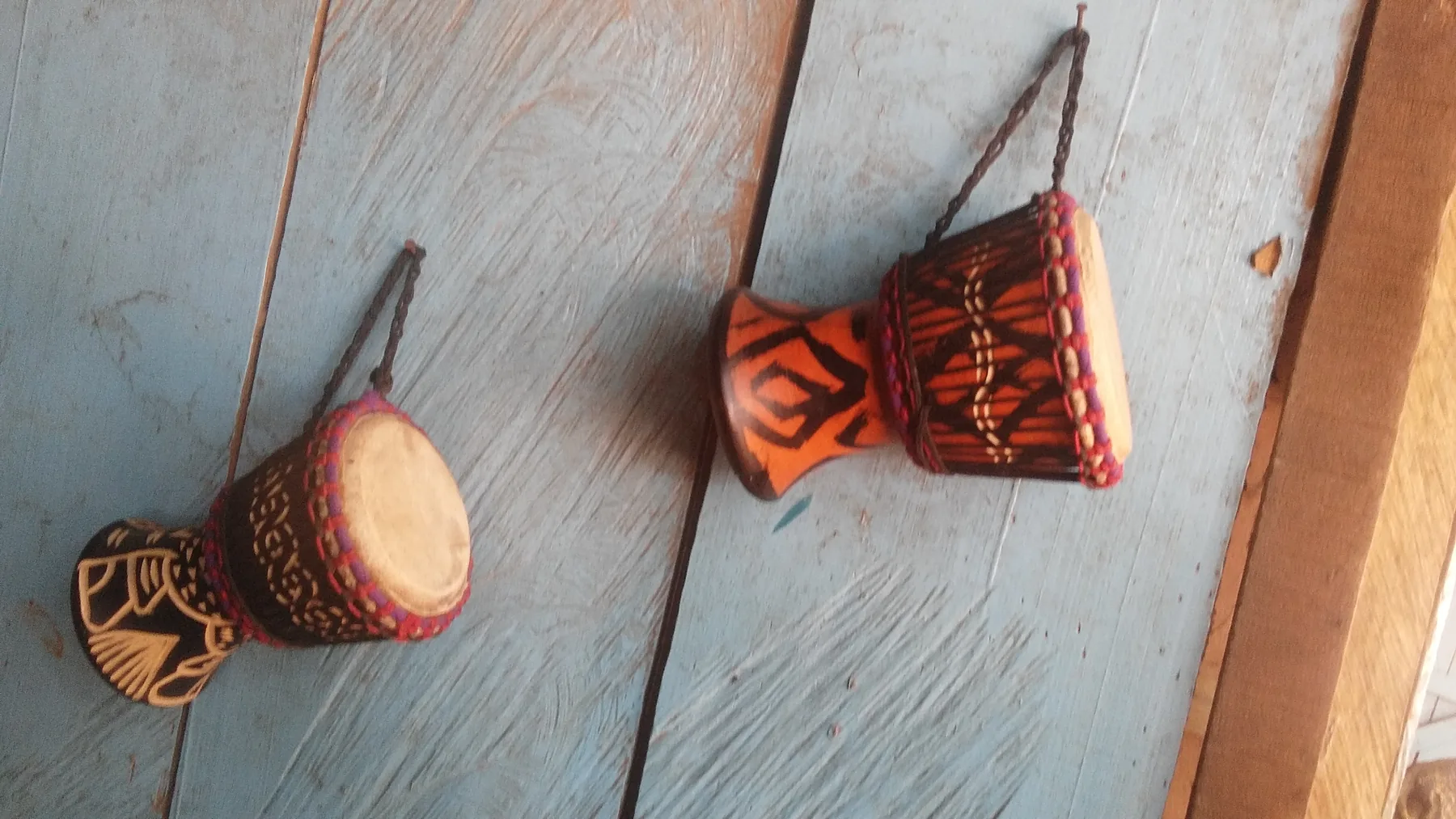 Small decorative djembes hanging Small decorative djembes hanging