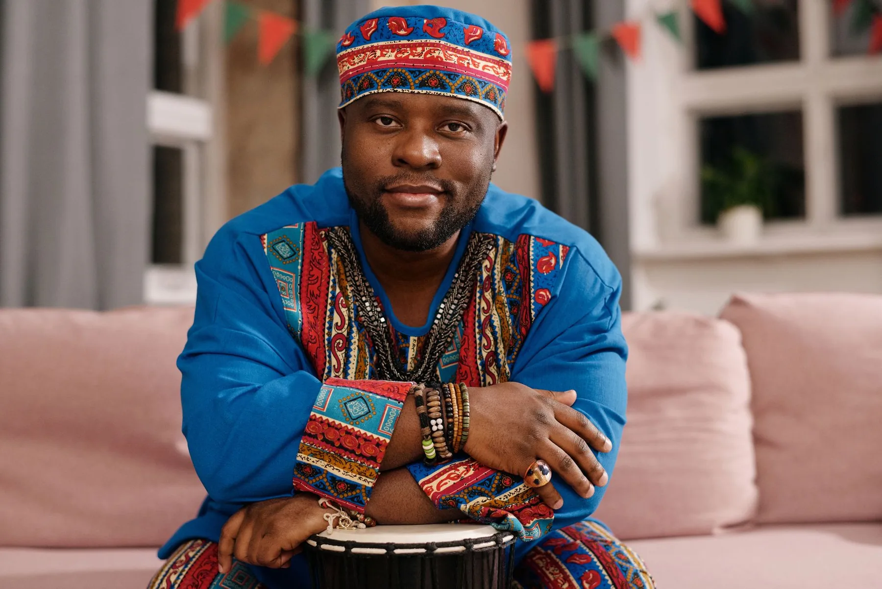 Musician with a traditional African djembe