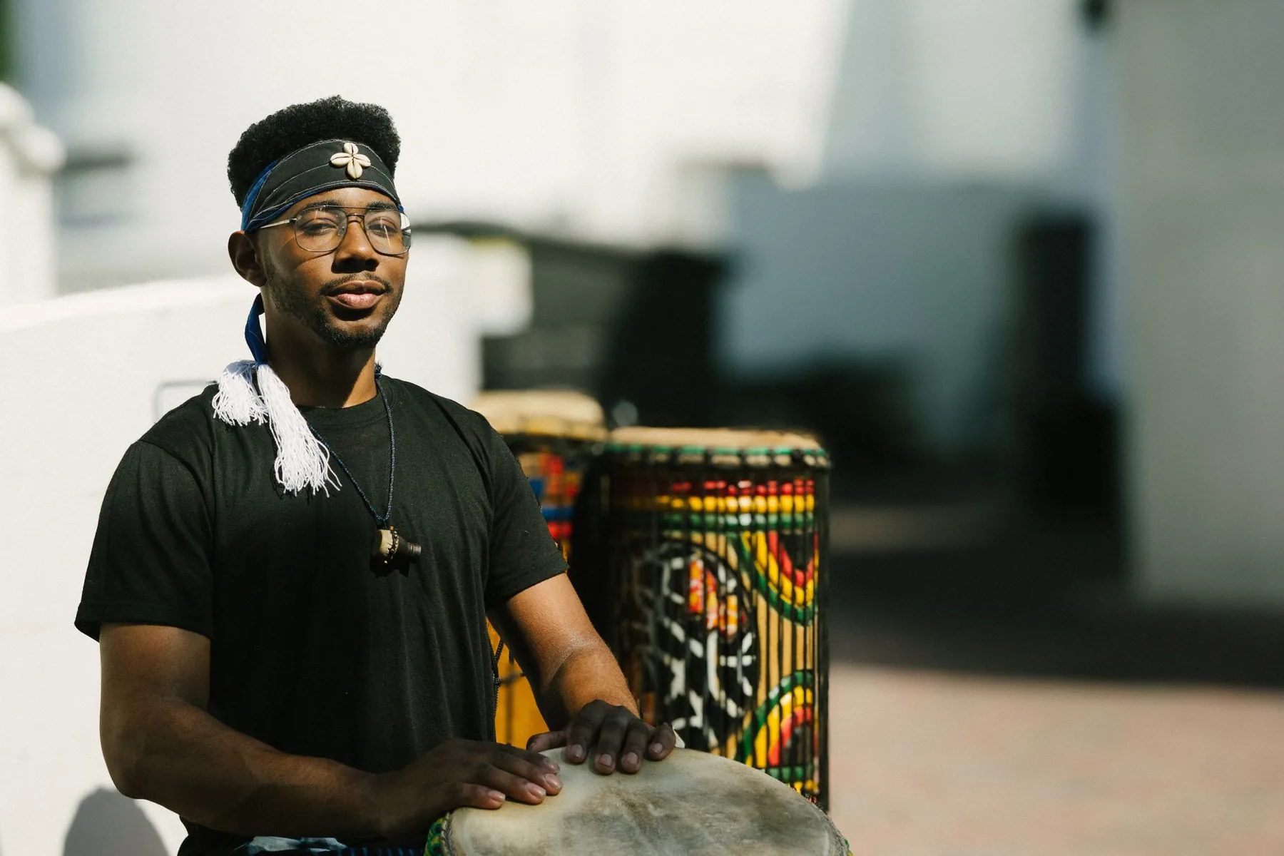 Percussionist playing a traditional djembe